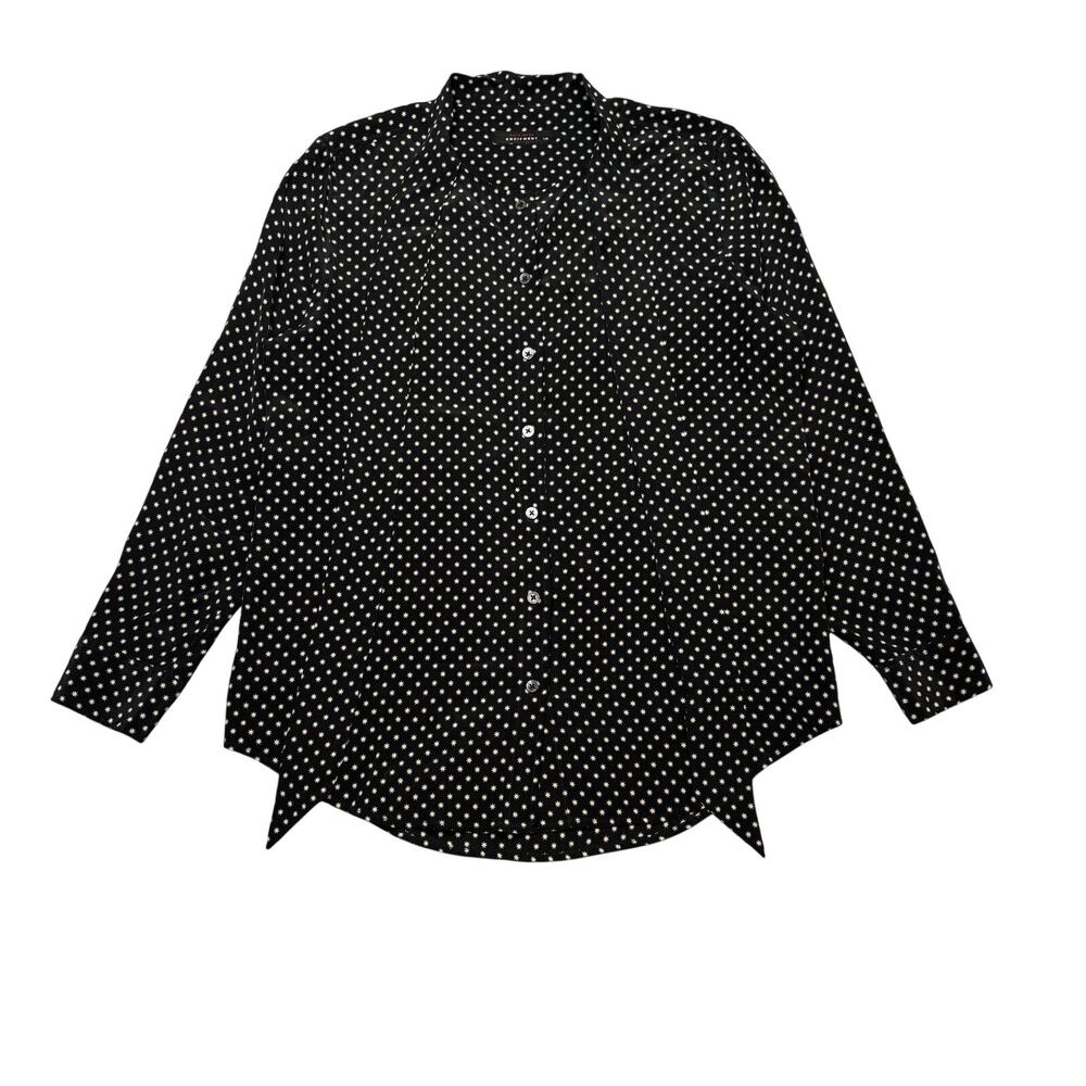 Kate Moss Equipment Star Print Silk Button Up Shirt Large Collarless Minimalist